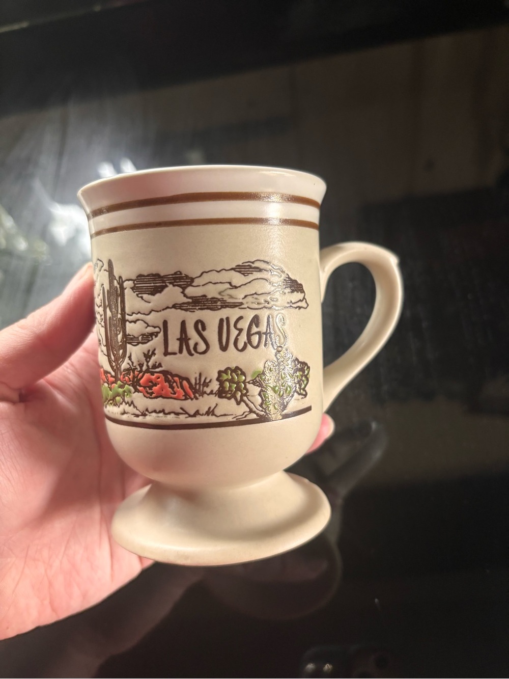 Vintage Las Vegas Pedestal Mug in Cream with Desert Illustration